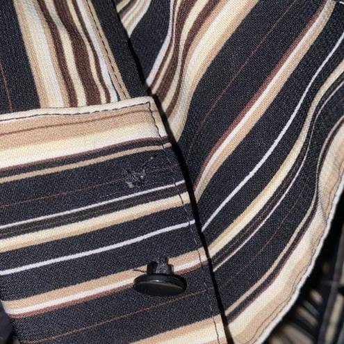 East 5th East Fifth Black Brown Tan Striped Button Down Shirt Women's Size Large Petite