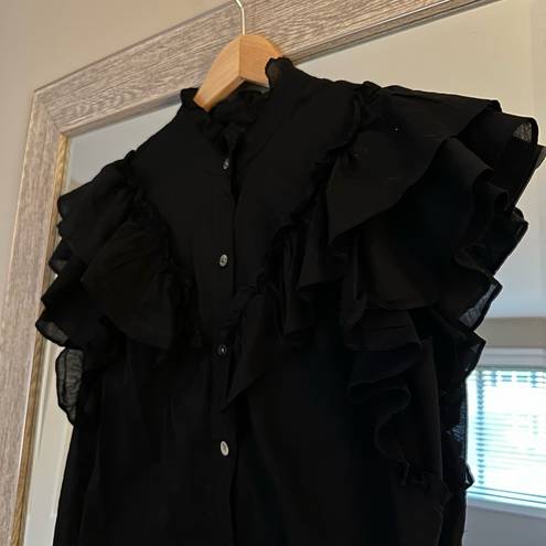 Veronica Beard  Black Button Down Ruffle Blouse Size Medium