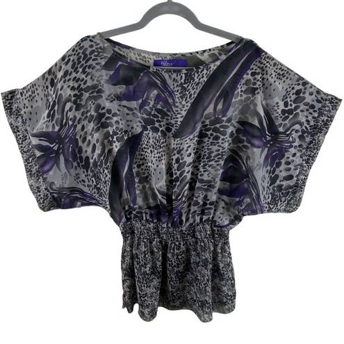 Miley Cyrus  Max Azria Animal Print Sheer Short Sleeve Kimono Tunic Size L