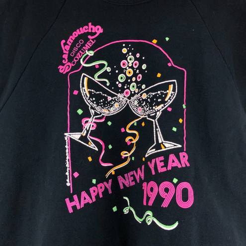 Fruit of the Loom Vintage 1990 Womens Size L New Years Cut Off Sweatshirt Top Scaramoucho Disco