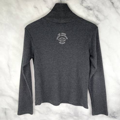 Harley Davidson  Vegas Embroidered Logo Mock Neck Waffle Knit Thermal Top Gray M