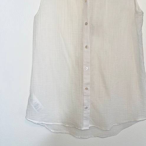 Tommy Bahama White 100% Cotton Button Down Semi-sheer Tank Top