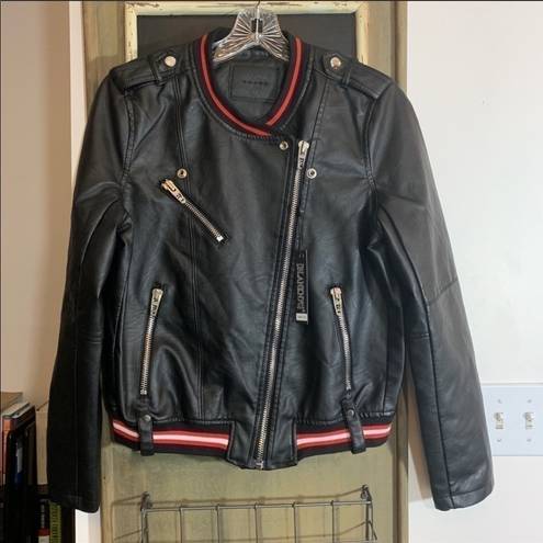 BLANK NYC  Racing Stripe Faux Leather Bomber Jacket