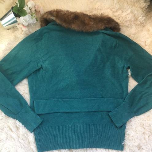 CAbi  Faux Fur Neckline Cardigan in Teal