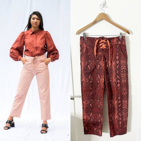 Acacia  London Lace Up Pants Amber Red Python Snake Print Womens Size S