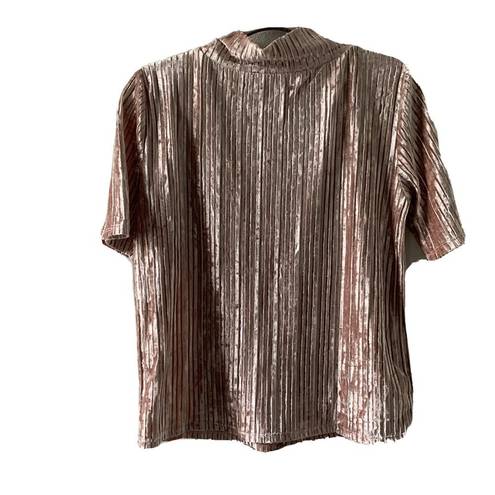 The Loft  Womens Size Small Pink Crushed Velvet Ribbed Mock Neck Stretch Blouse Top