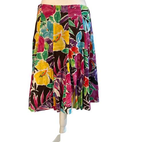 Ralph Lauren Lauren  Multi-Color Floral & Leaf Print Pleated Knee Length Skirt 4P