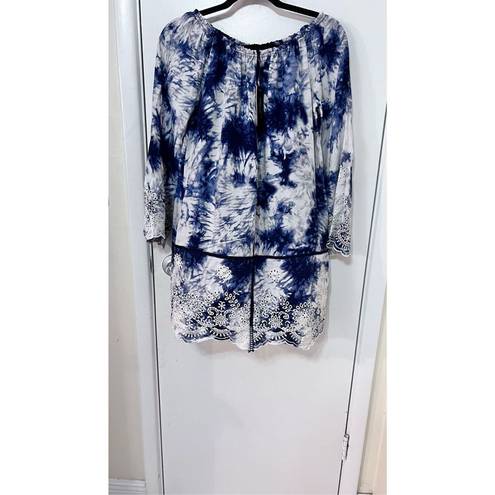 Romeo + Juliet Couture  BLUE WHITE BOHO TOP BLOUSE WOMENS SZ S P1-292