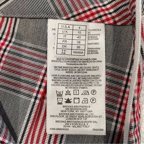 Brooks Brothers Plaid Pleated A-Line Knee Length Skirt Black White Red Size 4