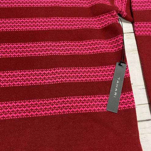 Tahari NEW  Maroon Mock Neck Stripe Sweater Size XLarge