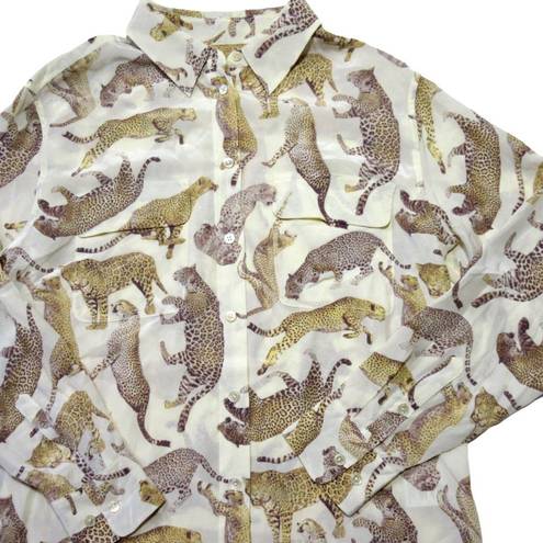 Equipment NWT  Signature in Almond Floating Cheetah Cat Silk Button Down Shirt S