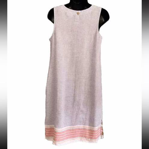 J.Jill  Love Linen Blue White Coral Striped Sleeveless Shift Dress XS