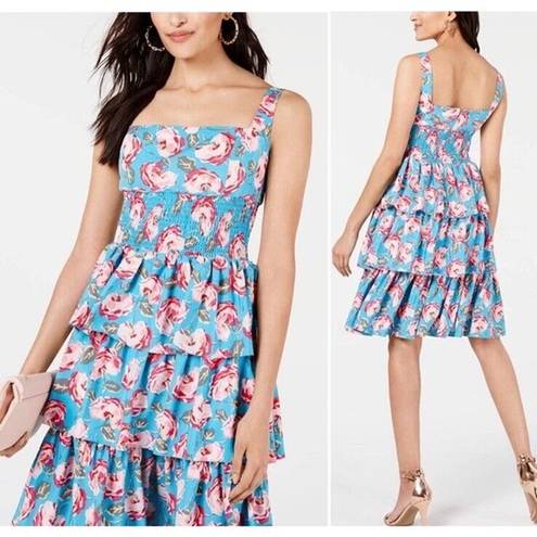 Betsey Johnson Floral Dress Ruffled Blue Pink Size 2 XS EUC