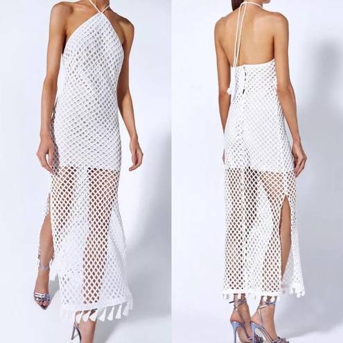 Alexis Dress Shaya Knit Crochet Midi Halter Fringe Tassel White XL NWT