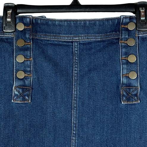 The Loft  Outlet SZ 0 Mini Jean Skirt Stretch Button Up Medium Wash Rear Pockets Blue