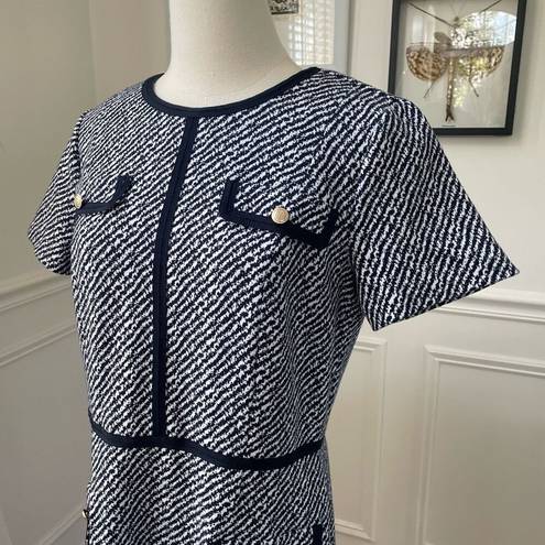 Talbots  Textured Stripe Ponte Sheath Dress Navy Blue S