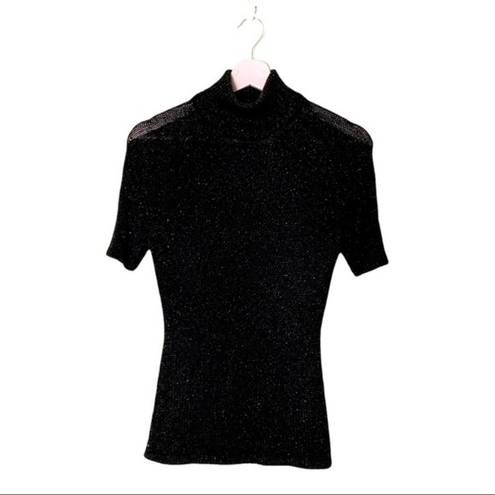 Tracy Reese  New York black metallic knit semi sheer short sleeve top Small