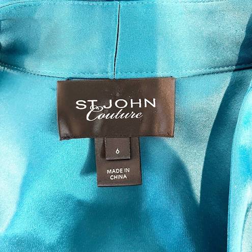 St. John  Couture Button Down Long Sleeve Silky Blouse Shirt Teal Blue 6