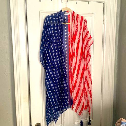 NWT American Flag Stars & Stripes Lightweight Kimono Vest Waterfall Cardigan Size undefined