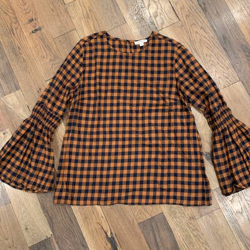 BeachLunchLounge Womens Checkerboard Brown Blouse Top Size Large