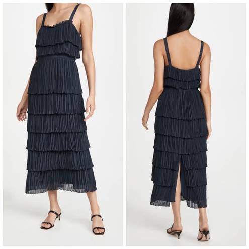 Cinq à Sept NEW  Elaine Ruffle Tier Midi Dress Indigo Blue