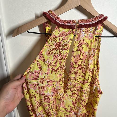 Poupette St. Barth  Agathe Printed Halter Neck Mini Dress Yellow Size XS