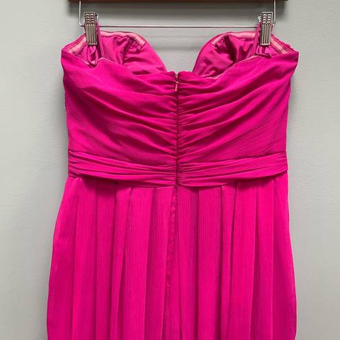 Badgley Mischka  Collection Magenta Fluorescent Chiffon Strapless Gown 10