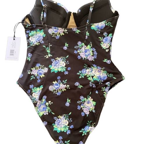 We Wore What NEW  Floral Underwire One-Piece Swimsuit black golden hour retro XL