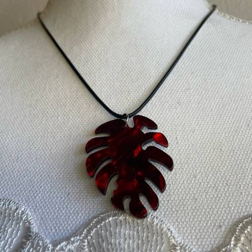 Monstera red acrylic leaf necklace