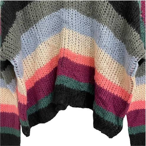 Elan  Sweater Pullover V Neck Stripe Multi Color Cozy Comfy Size Large