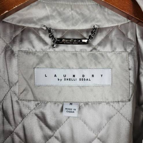 Laundry by Shelli Segal  Womens Trench Coat Size M Cream Sheen Belted Quilt Lined