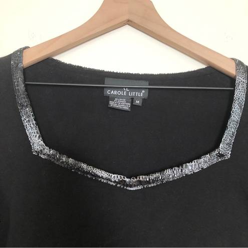 Carole Little  VINTAGE! 90s BLACK GRAY FAUX SNAKE SKIN SQAURE NECK 3/4 BLOUSE TOP