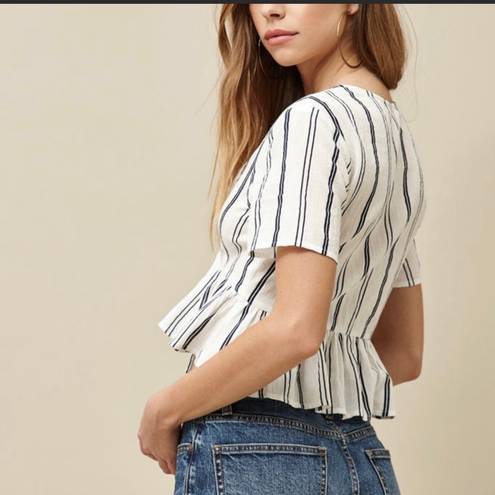 PacSun X LA Hearts Short Sleeve Tie Front White And Navy Stripped Top