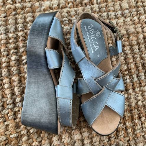 sbicca  Hand Made Silver zhray Wedge Strappy Sandals 8.5 8 39 made in USA