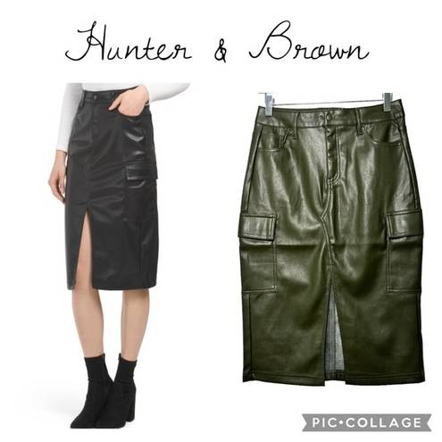 Hunter & Brown Vegan leather cargo midi skirt camo green size M NWT