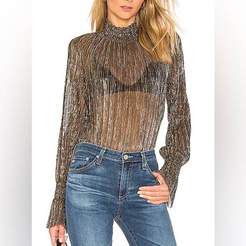 L'AGENCE  PAOLA LONG SLEEVE TURTLENECK BLOUSE - GOLD METALLIC top