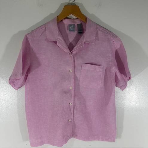 Emma James  Sport Women’s Linen Button Down Short Sleeve Shirt Pastel Pink Large