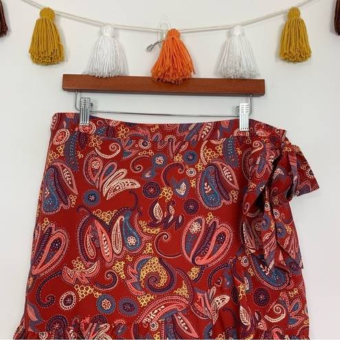 Loft  Red Floral Paisley Ruffle Wrap Skirt Size 12