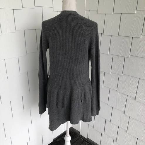 Chelsea28  Women's Grey Dark Heather Ribbed Ruffle Open Front Cardigan sz S