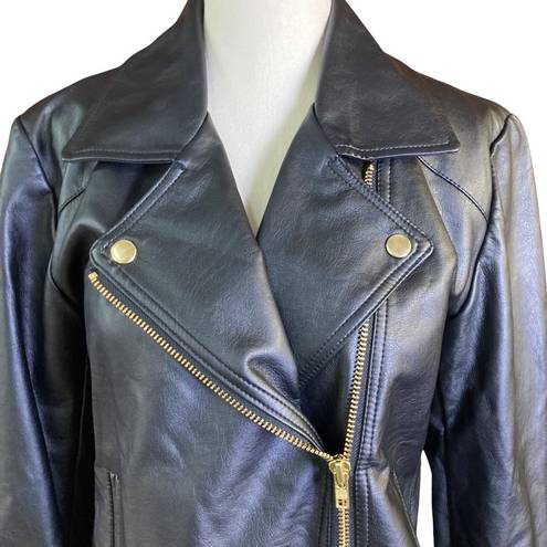 J.Crew  Mercantile Women's Jacket Sz M Black Moto Zip Front Coat Faux Leather