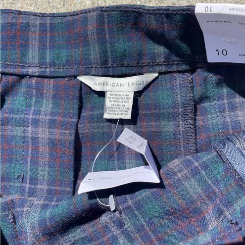 American Eagle  NWT Highest Rise Pleated Plaid Mini Skirt Blue Green Tartan 10