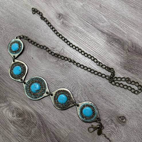 Chico's  Turquoise Southwestern Beaded Chain Belt Waist Adjustable Bohemian Blue