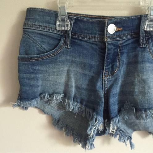 Hollister Faded Denim Distressed Frayed Hem Low Rise Short-Shorts