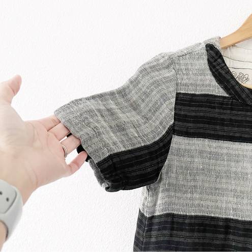 Ace & Jig  Gray Black Striped Linen Blend Mini Shirt Dress