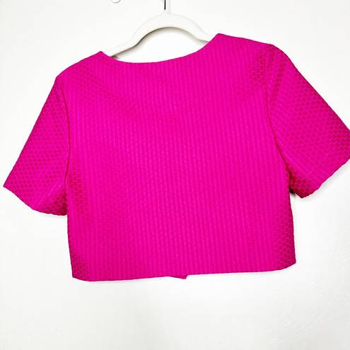 Amanda Uprichard  Lenora Cranberry Barbie Pink Button Down Jacquard Crop Top