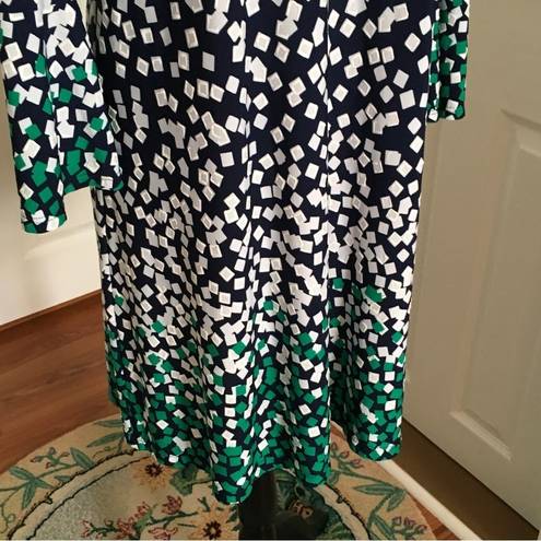 Tiana B . Navy Green & White Block Dress, Size Medium - Mock Turtleneck