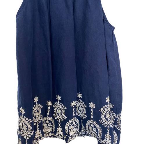 Loft  Navy Blue Embroidered Sleeveless Blouse Sz M