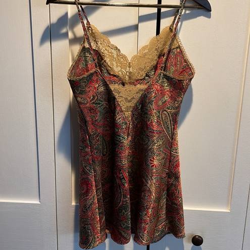 Victoria's Secret  Red/Green Paisley Slip Dress Nightgown Size XS