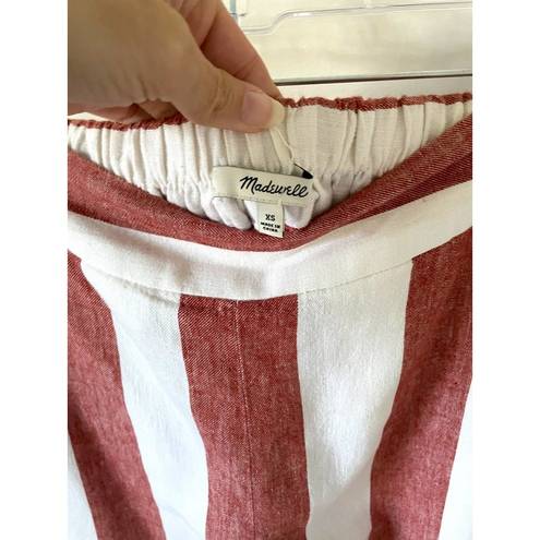 Madewell  Wide Leg Linen Pull On Striped Crop Pants Red Cream Size XS