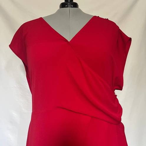 City Chic  Faux Wrap Surplice Midi Dress Size 24/XXL Red V-Neck Lined Skirt